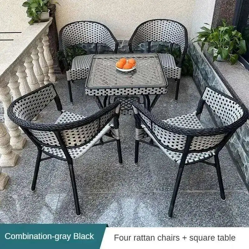 Outdoor Garden Furniture Sets Balcony Tea Table and Chair PE Rattan Chair Three-Piece Set Courtyard Leisure Outdoor Furniture C