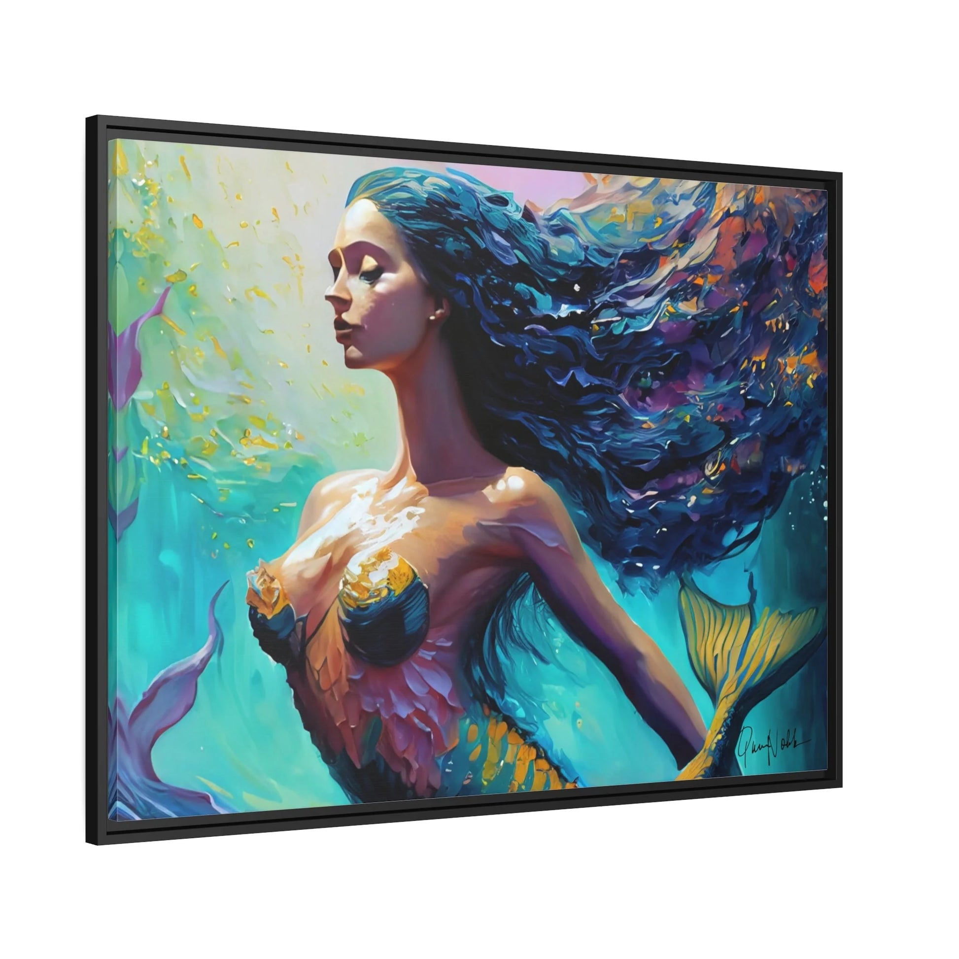Enchanting Mermaid Canvas Wall Art with Elegant Frame - by Queennoble