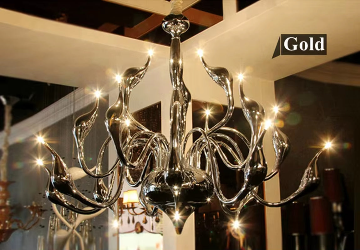 G4 LED Swan Chandelier Lighting for Bedroom Foyer Chandelier Lustre Salon Black White Red Gold Chandelier Lighting