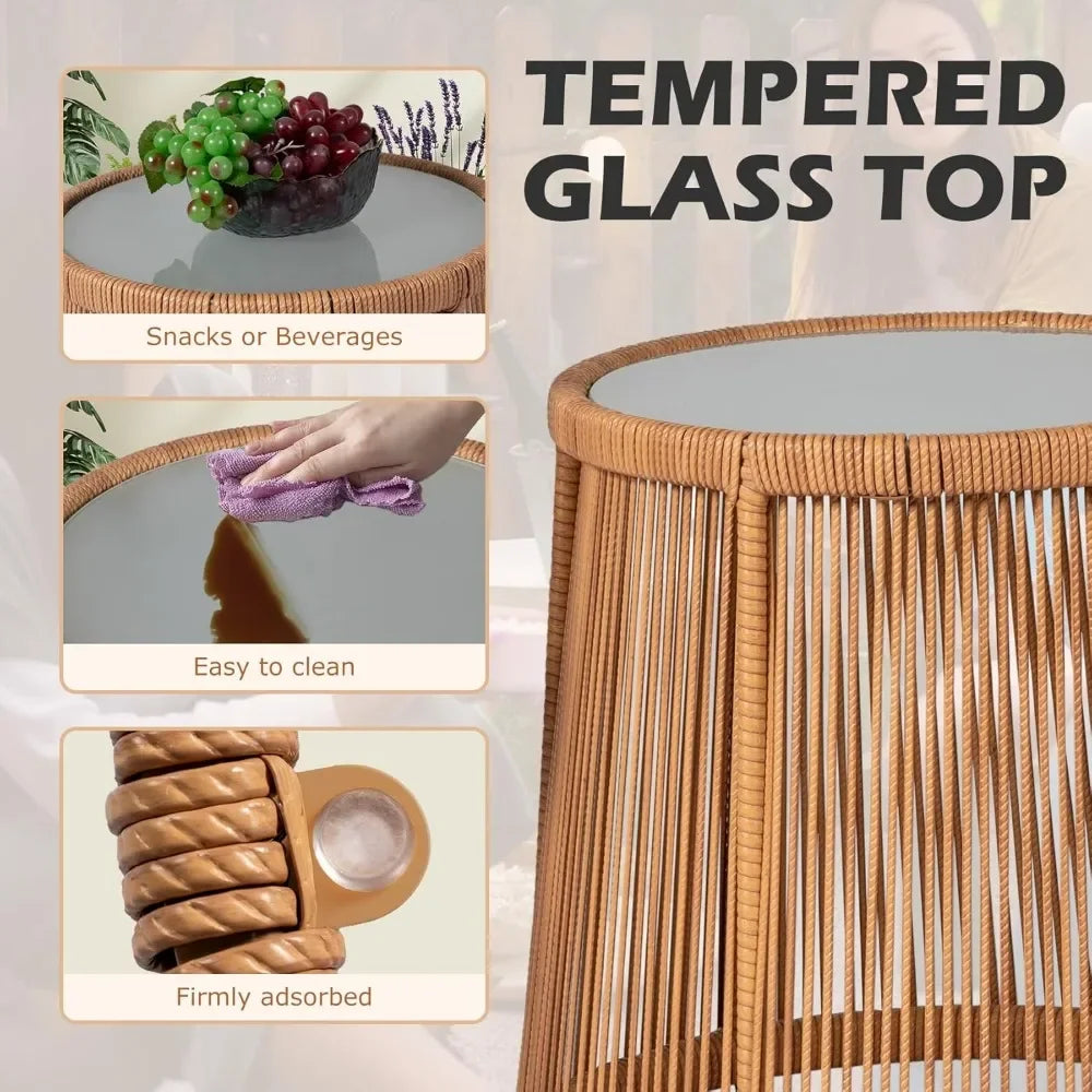 3 Piece Outdoor Wicker Furniture Bistro Set, Rattan Chairs Conversation Sets Porch Furniture, Wicker Patio Furniture