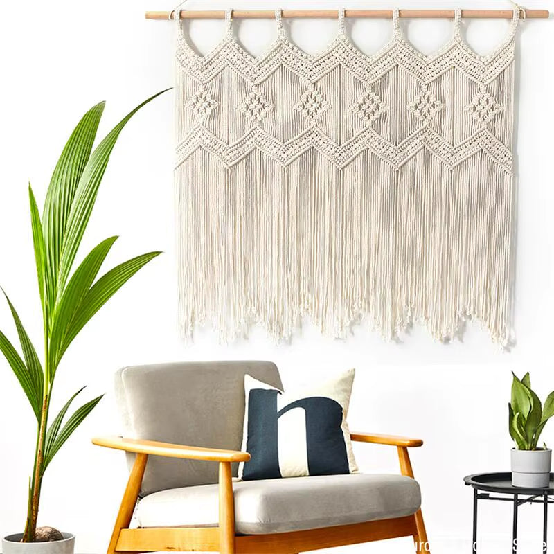 Handmade Macrame Tapestries Window Door Curtain Wall Hanging Bohemian Decoration Handwoven Macrame Tassel Curtain Decoration