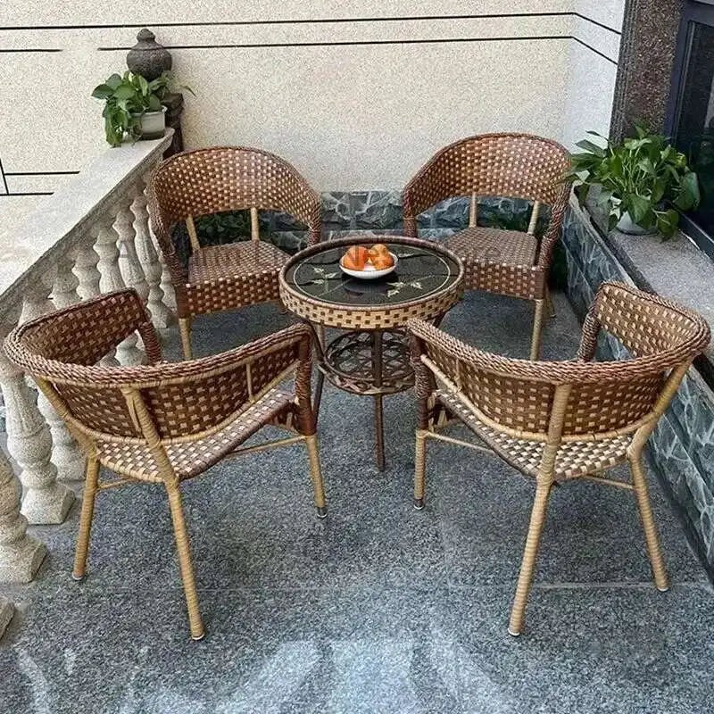 Outdoor Garden Furniture Sets Balcony Tea Table and Chair PE Rattan Chair Three-Piece Set Courtyard Leisure Outdoor Furniture C