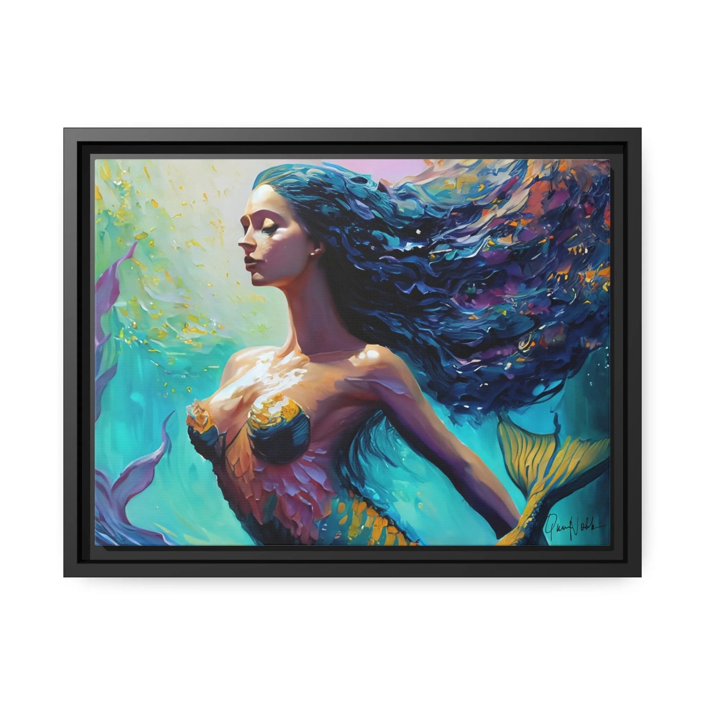Enchanting Mermaid Canvas Wall Art with Elegant Frame - by Queennoble