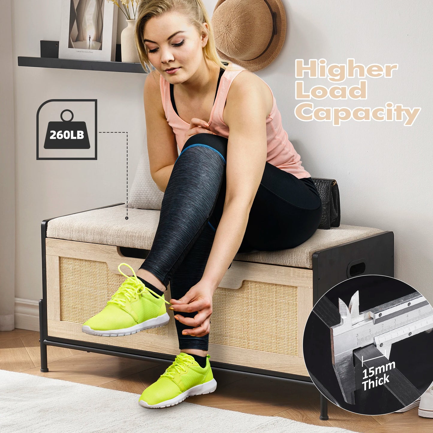 Vine+Wooden Board+Iron Rattan Woven Storage Box Stool Furniture