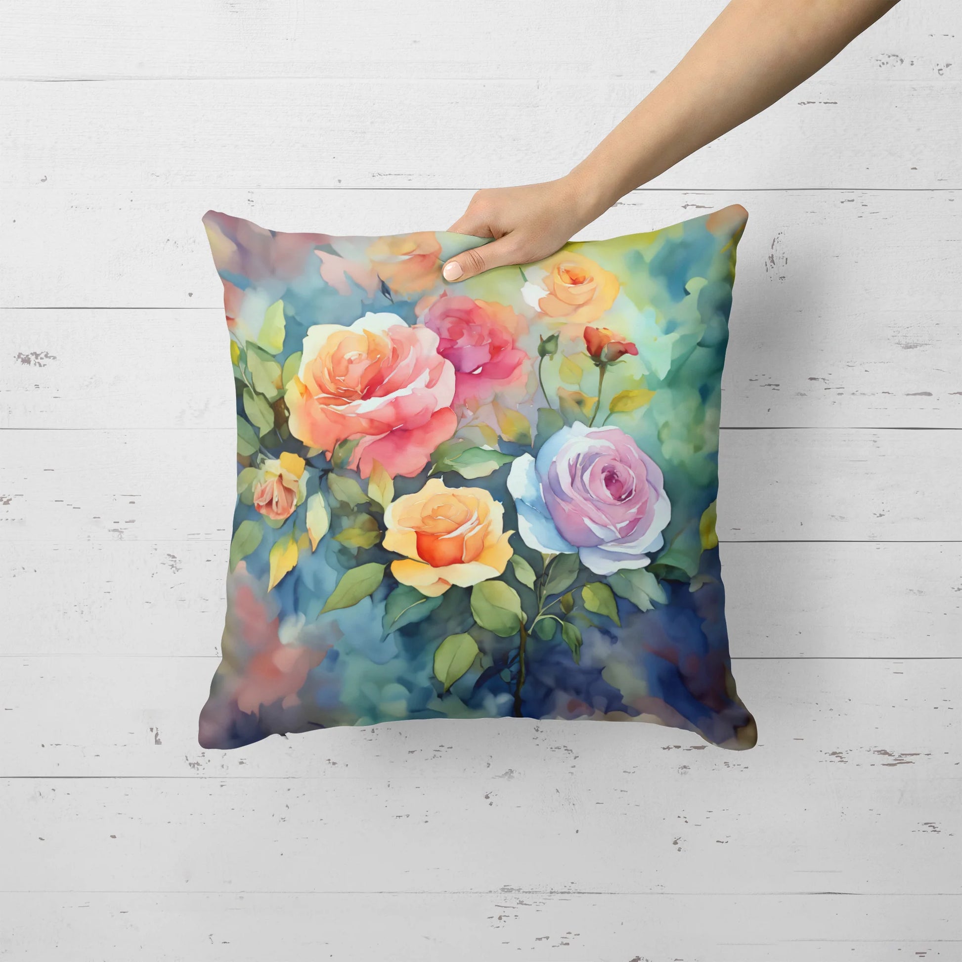 Roses in Watercolor Throw Pillow