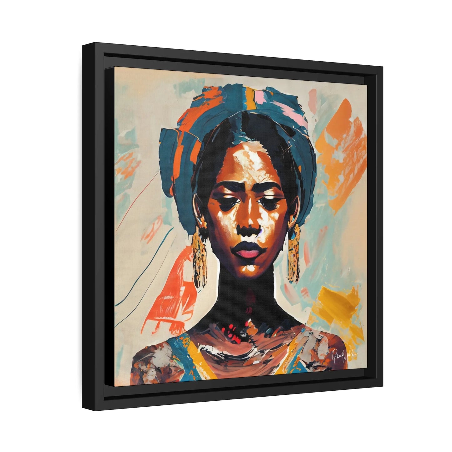 Elegant Woman with Turban Portrait Framed Canvas Wall Art for Timeless Decor