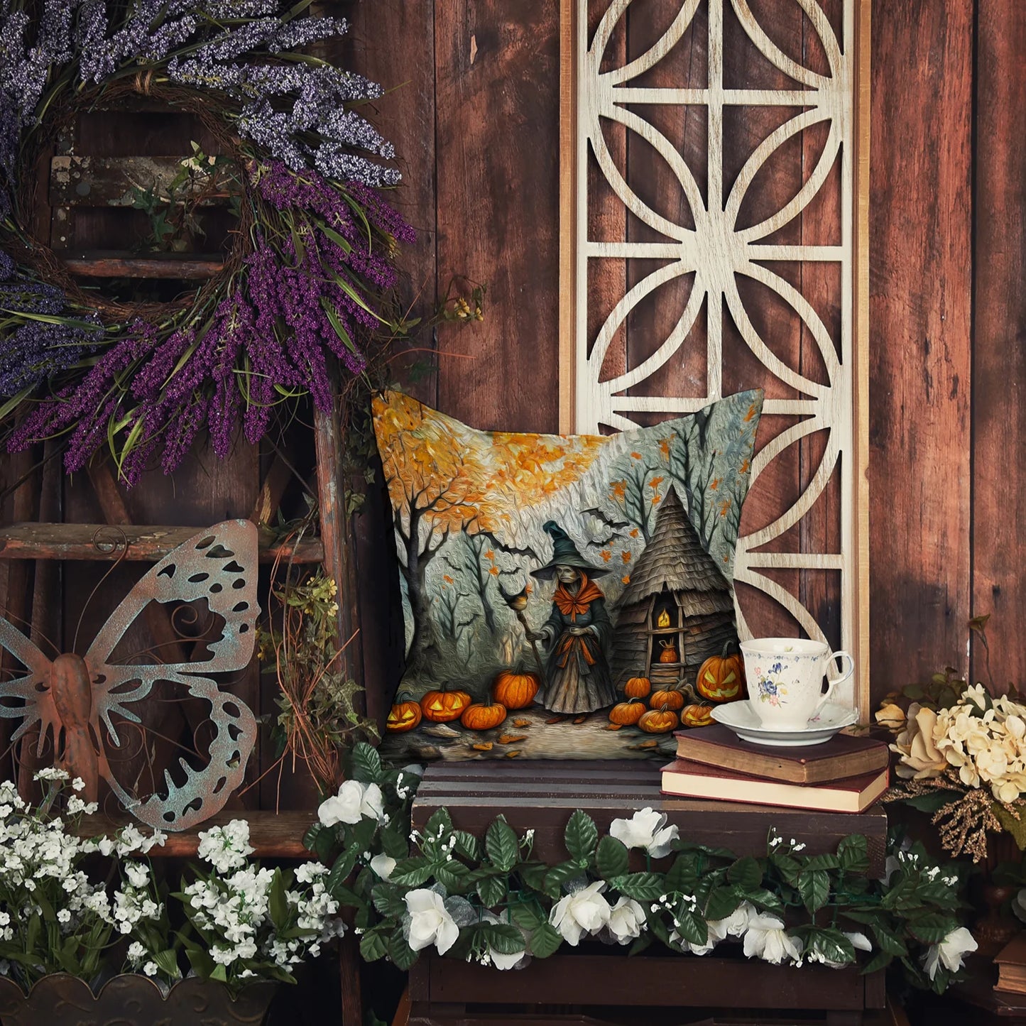 Slavic Witch Spooky Halloween Throw Pillow