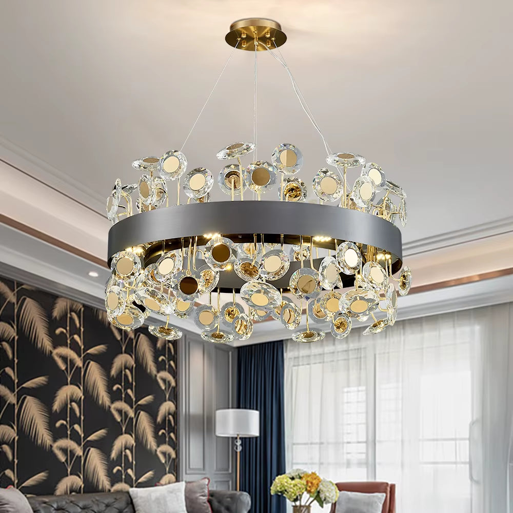 Gold/Black Rectangle Chandelier Lighting for Living Room Crystal Lights Kitchen Island Hanging Lamp Indoor Lighting