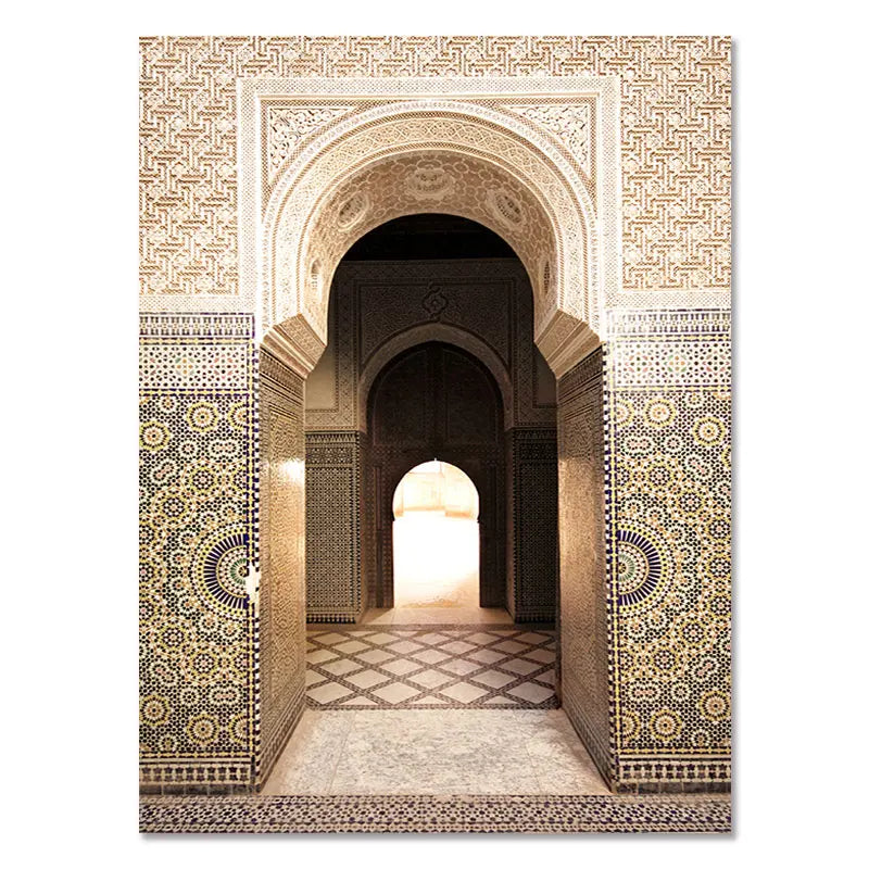 Morocco Door Arabic Decorative Paintings Architecture Canvas Posters Islamic Wall Art Pictures Prints for Living Room Home Decor