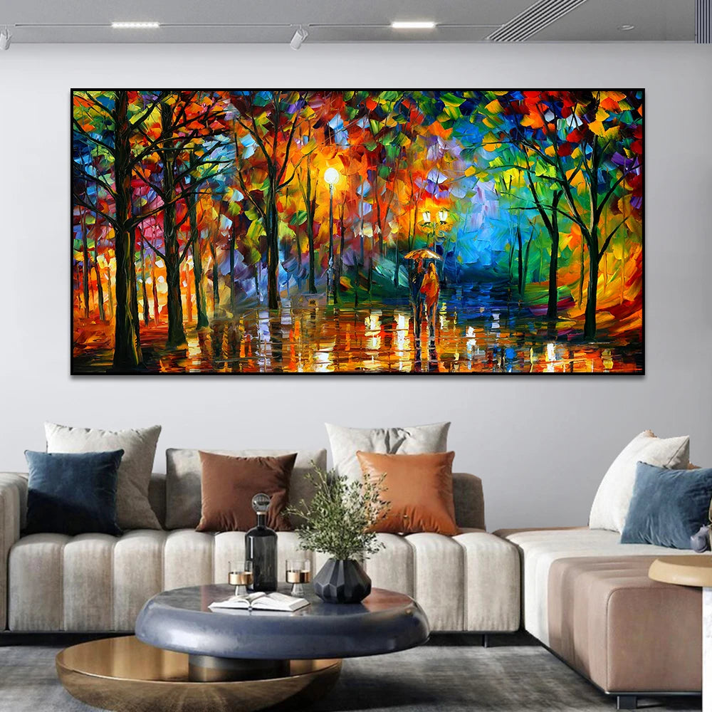Modern Colorful Abstract Canvas Prints Art Rainy Garden Landscape Posters Picture Wall Art Painting for Living Room Bedroom