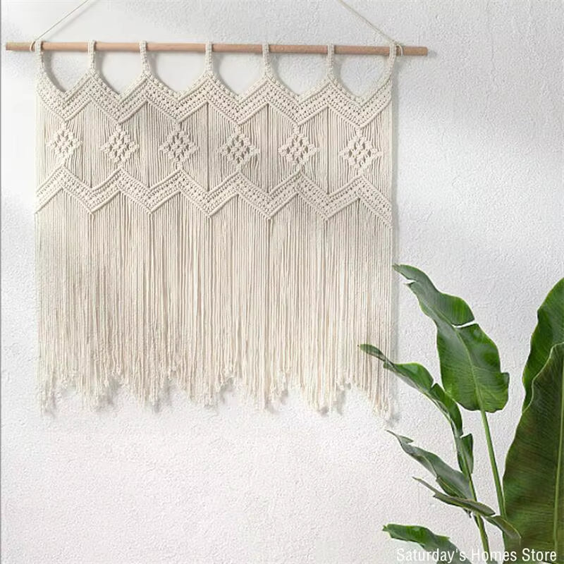 Handmade Macrame Tapestries Window Door Curtain Wall Hanging Bohemian Decoration Handwoven Macrame Tassel Curtain Decoration