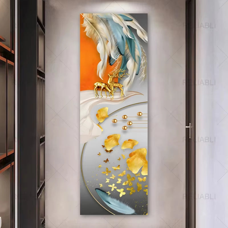 Modern Abstract Decorative Painting Solid Geometry Posters Canvas Prints Wall Art for Living Room Home Decor Light Luxury Deer