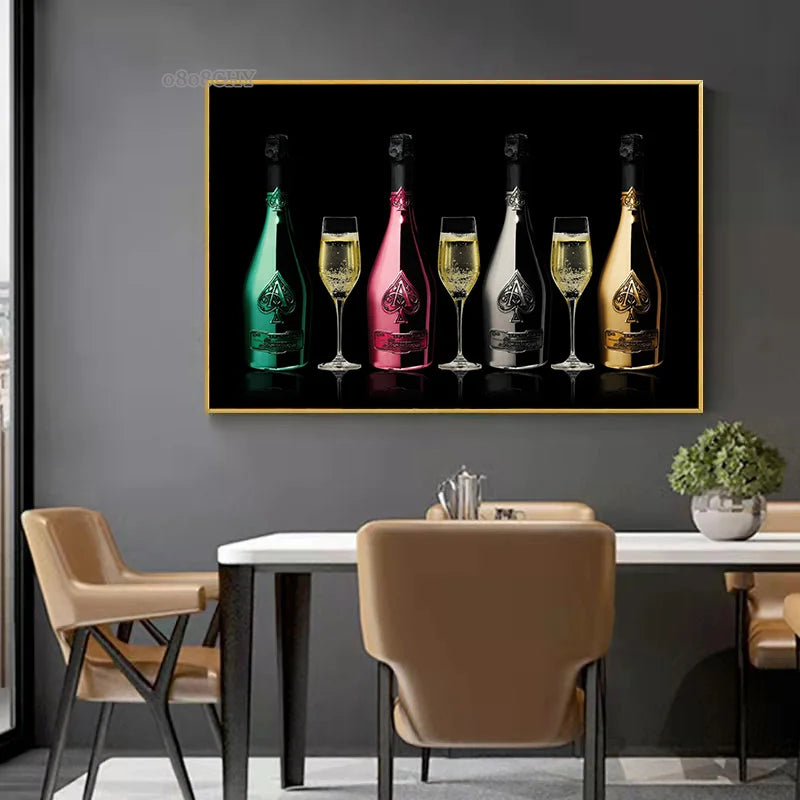 Fashion Luxury Champagne Bottle Art Canvas Painting Prints Poster Wall Art Printing Picture Luxurious Bar Home Dining Room Decor