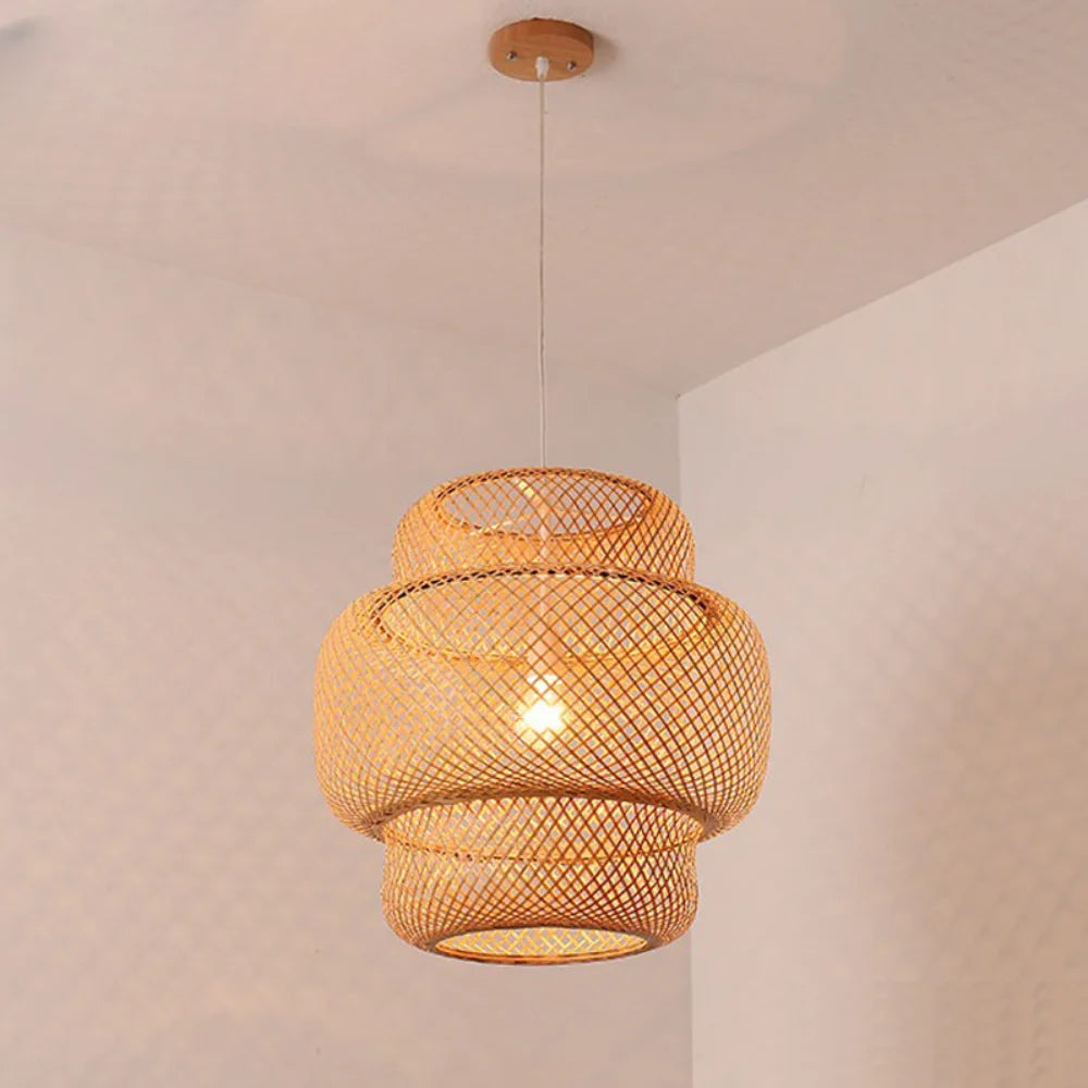 Classic Bamboo Weaving Chandelier Lamp Handmade Pendant Lamp Hanging Led Ceiling Fixtures Rattan Woven Home Bedroom Decors