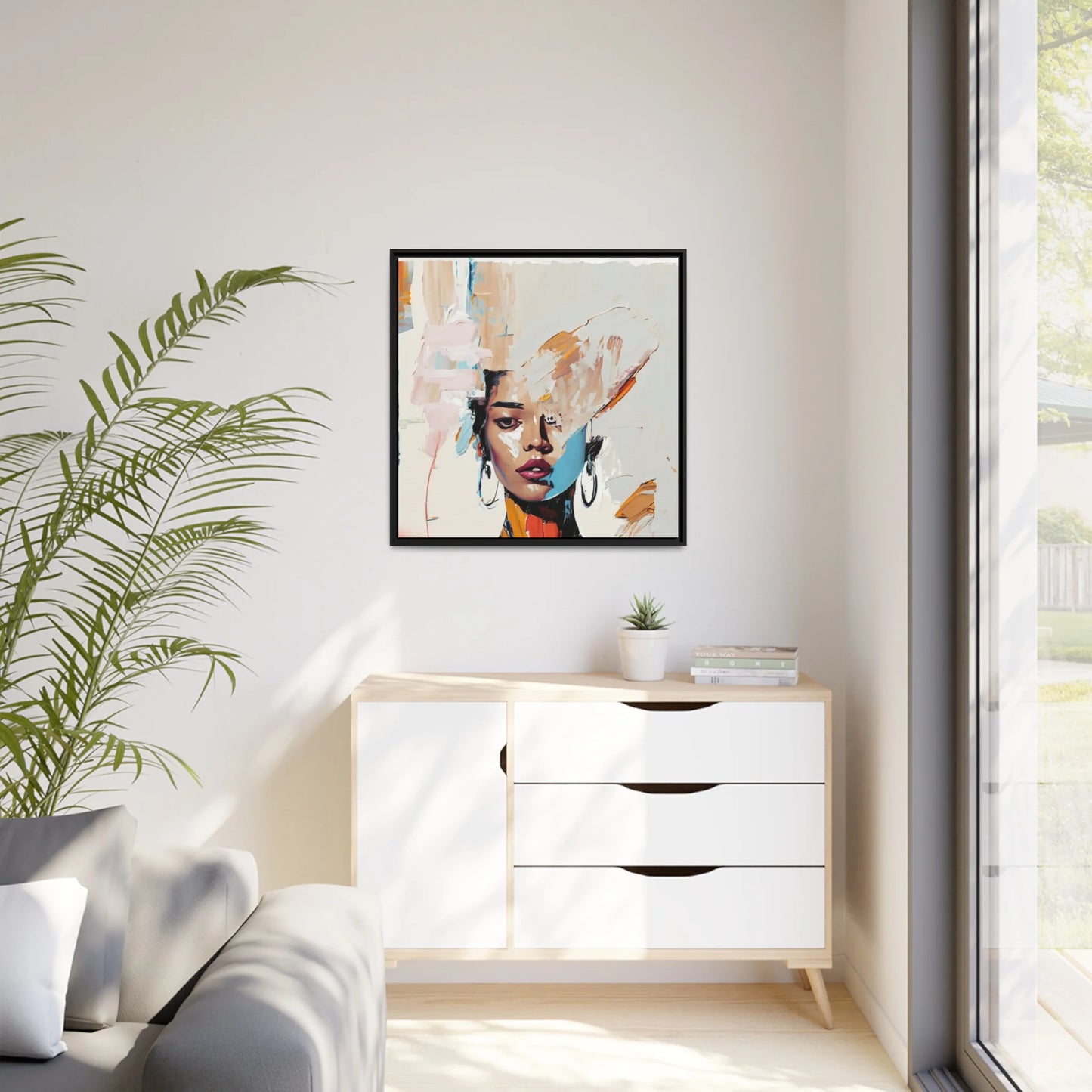 Stunning Framed Woman Abstract Portrait Canvas Wall Art