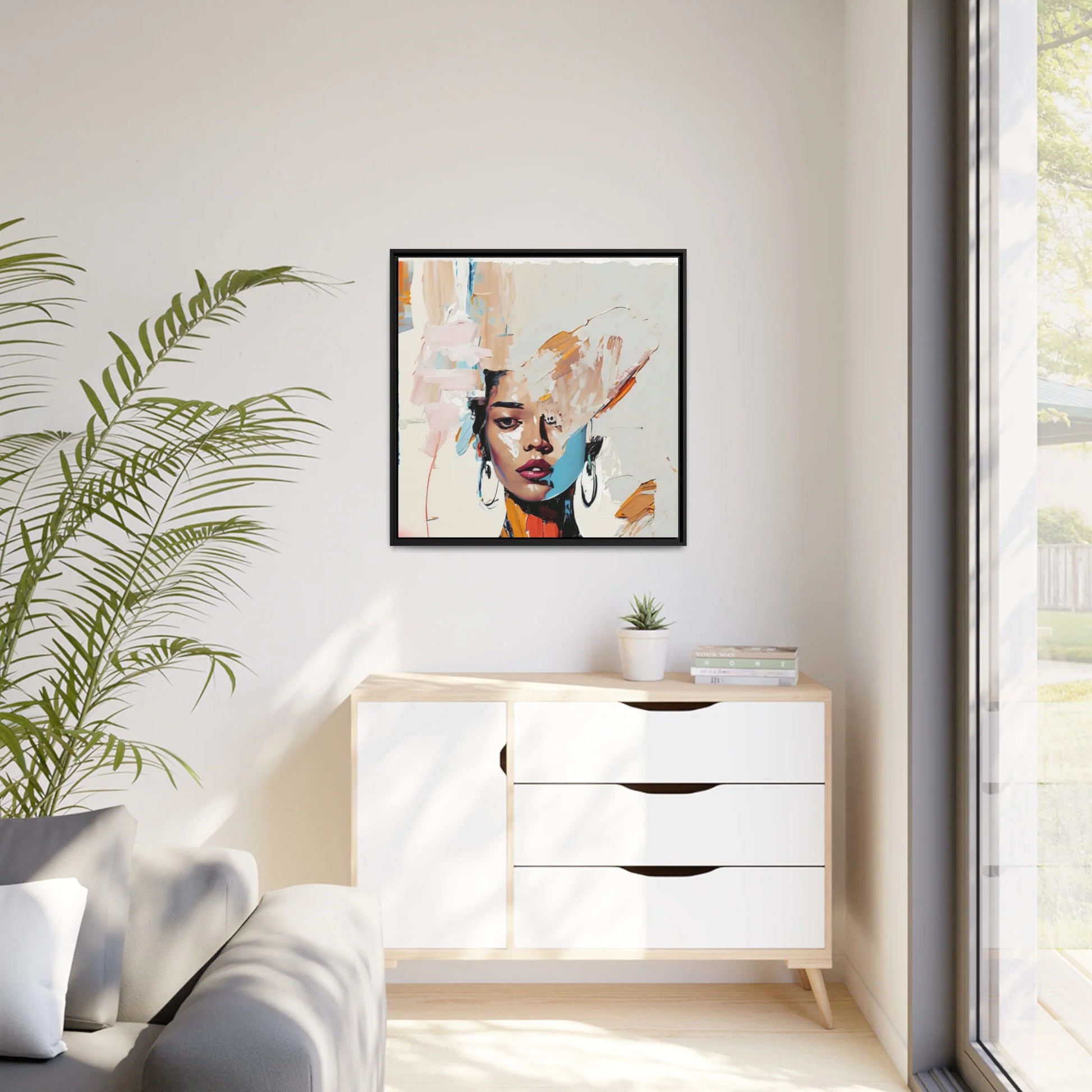 Stunning Framed Woman Abstract Portrait Canvas Wall Art