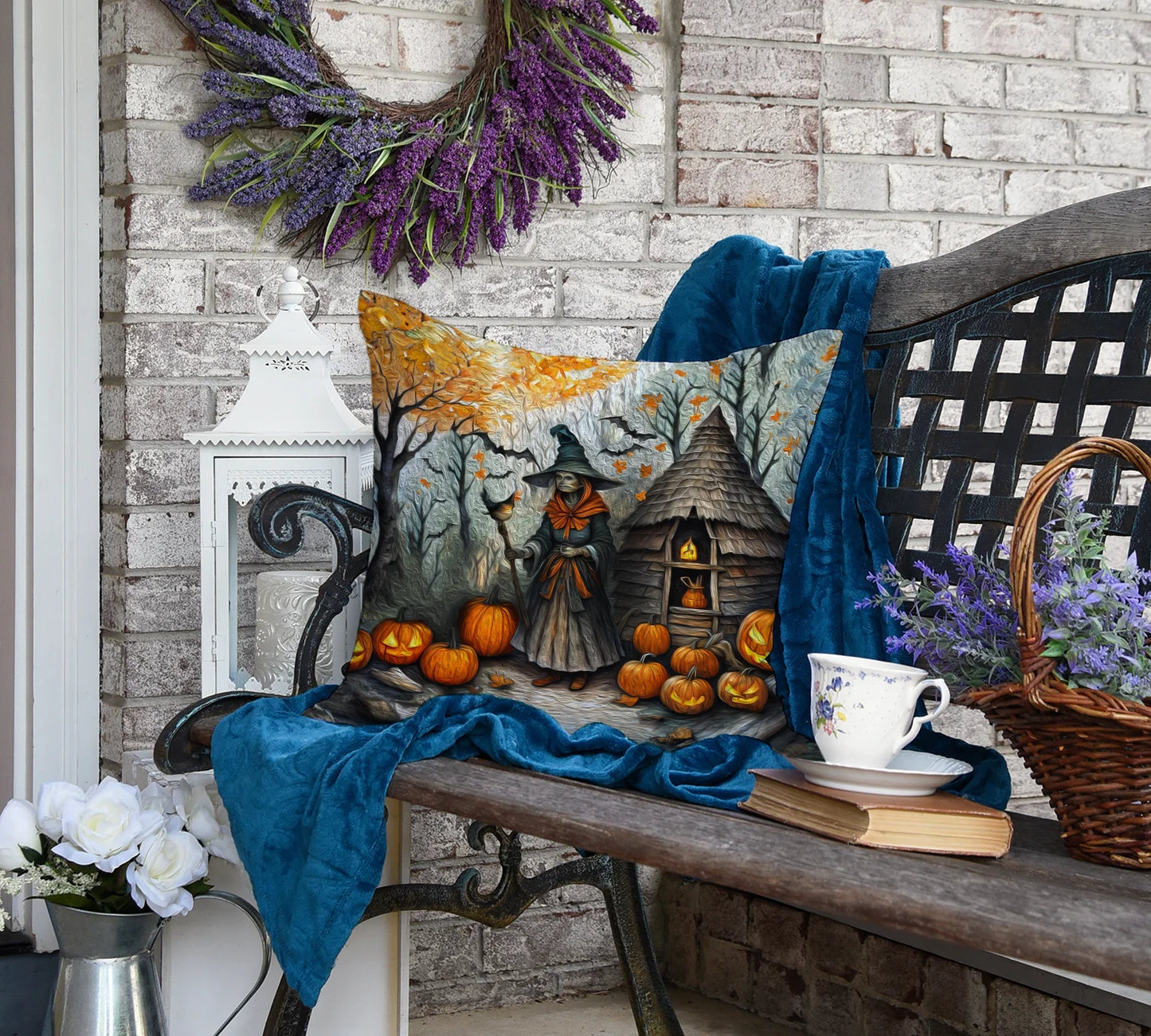 Slavic Witch Spooky Halloween Throw Pillow