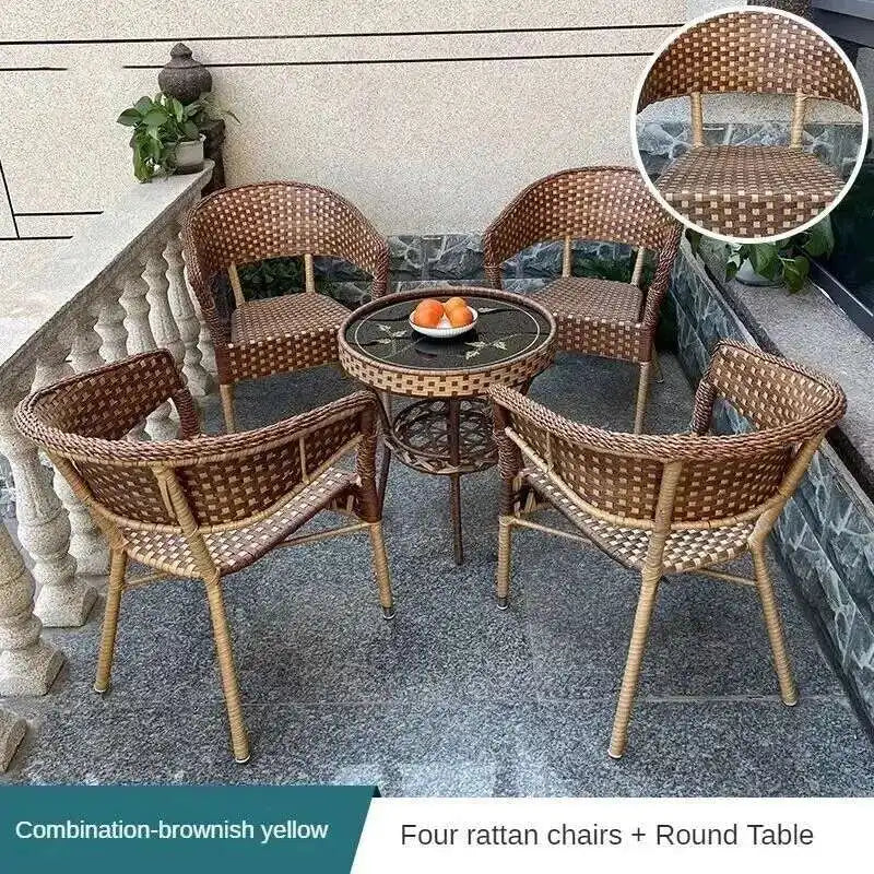 Outdoor Garden Furniture Sets Balcony Tea Table and Chair PE Rattan Chair Three-Piece Set Courtyard Leisure Outdoor Furniture C