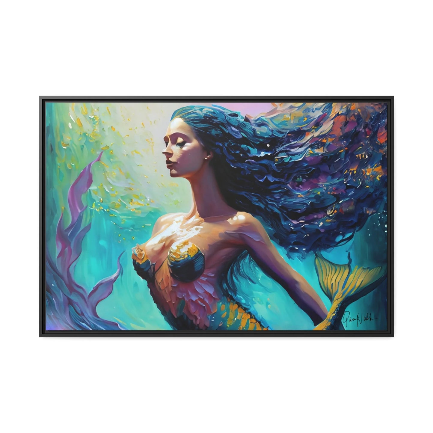 Enchanting Mermaid Canvas Wall Art with Elegant Frame - by Queennoble