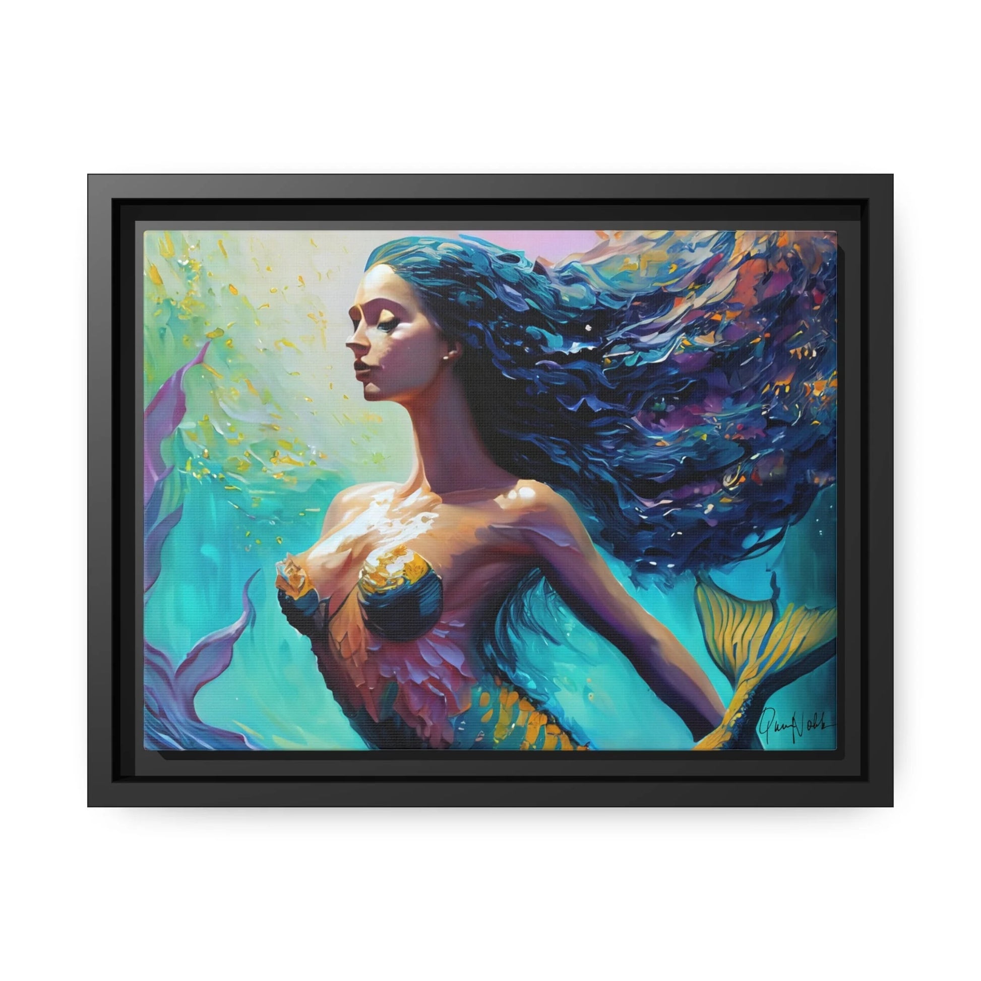 Enchanting Mermaid Canvas Wall Art with Elegant Frame - by Queennoble