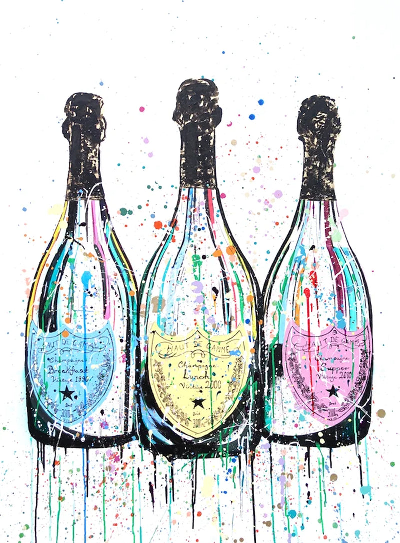 Fashion Luxury Champagne Bottle Art Canvas Painting Prints Poster Wall Art Printing Picture Luxurious Bar Home Dining Room Decor