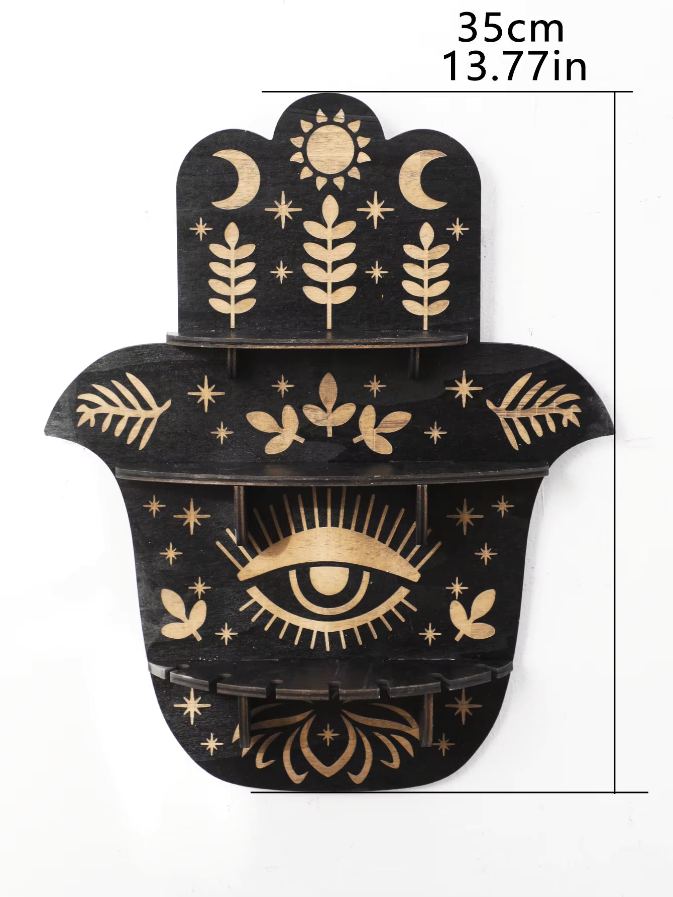 Black Wooden Wall Shelf Boho Hamsa Hand Shape Wall Decor Hanging Shelves Crystal Display Stand Ledge Evil Eye Gothic Home Decor