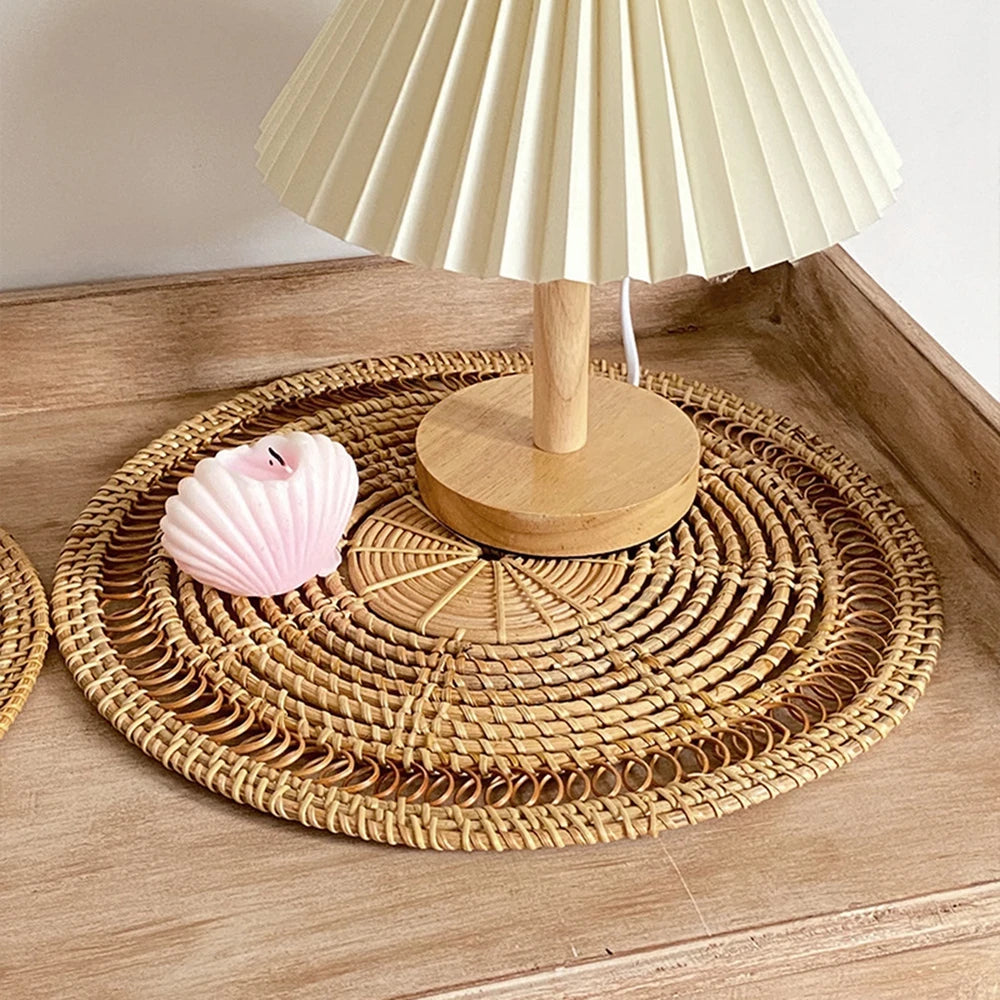 Boho Rattan Woven round Basket Decoration Rustic Farmhouse Hanging Kitchen Baskets Hanging Wall Art for Living Room Bedroom