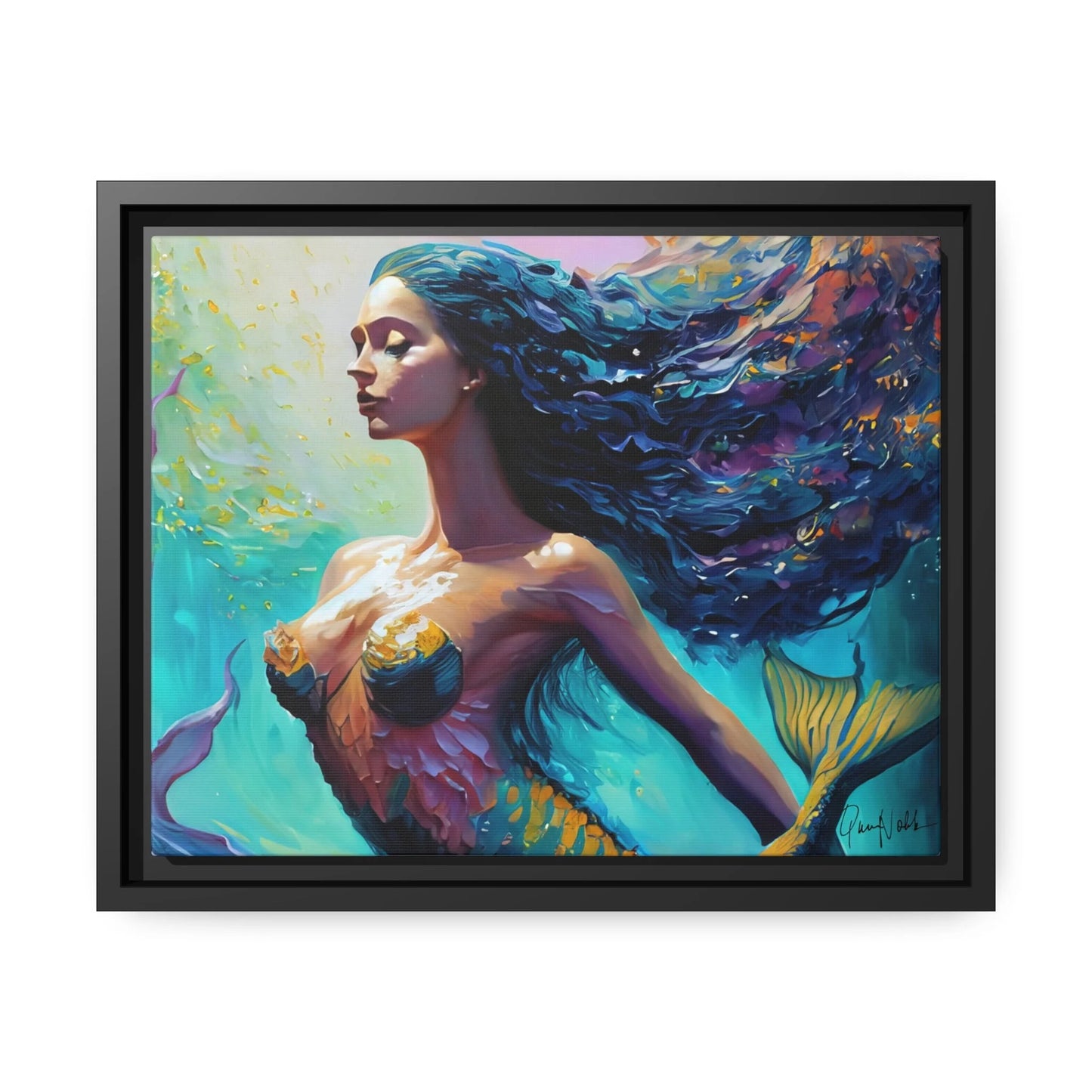 Enchanting Mermaid Canvas Wall Art with Elegant Frame - by Queennoble