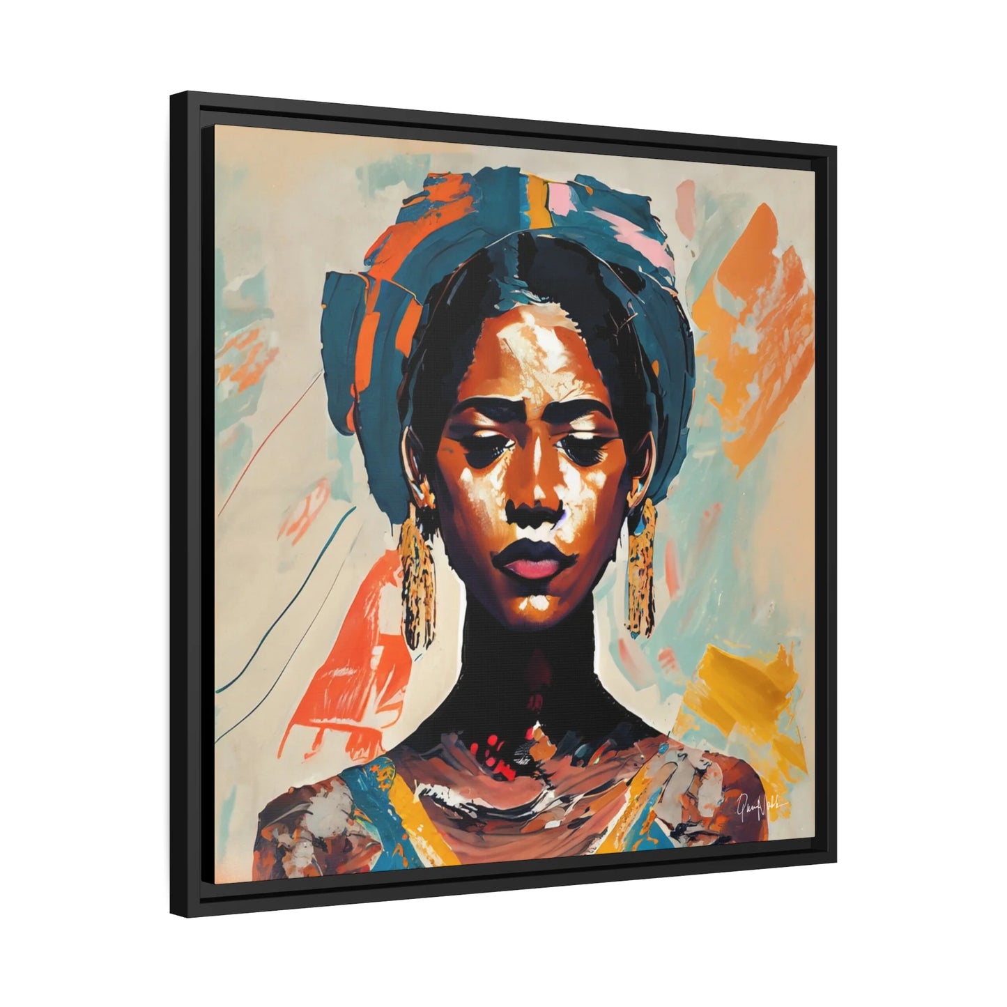Elegant Woman with Turban Portrait Framed Canvas Wall Art for Timeless Decor