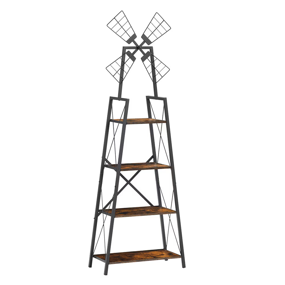 4-Tier Bookshelf,Display Storage Shelves with Metal Frame,Bookcase Organizer with Windmill for Living Room,Home Office