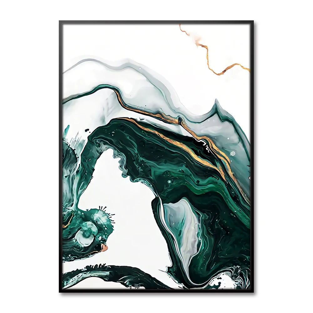 Abstract Green Marble Canvas Poster Prints Golden Foil Art Geometry Wall Picture Painting Living Room Office Decor Aesthetic