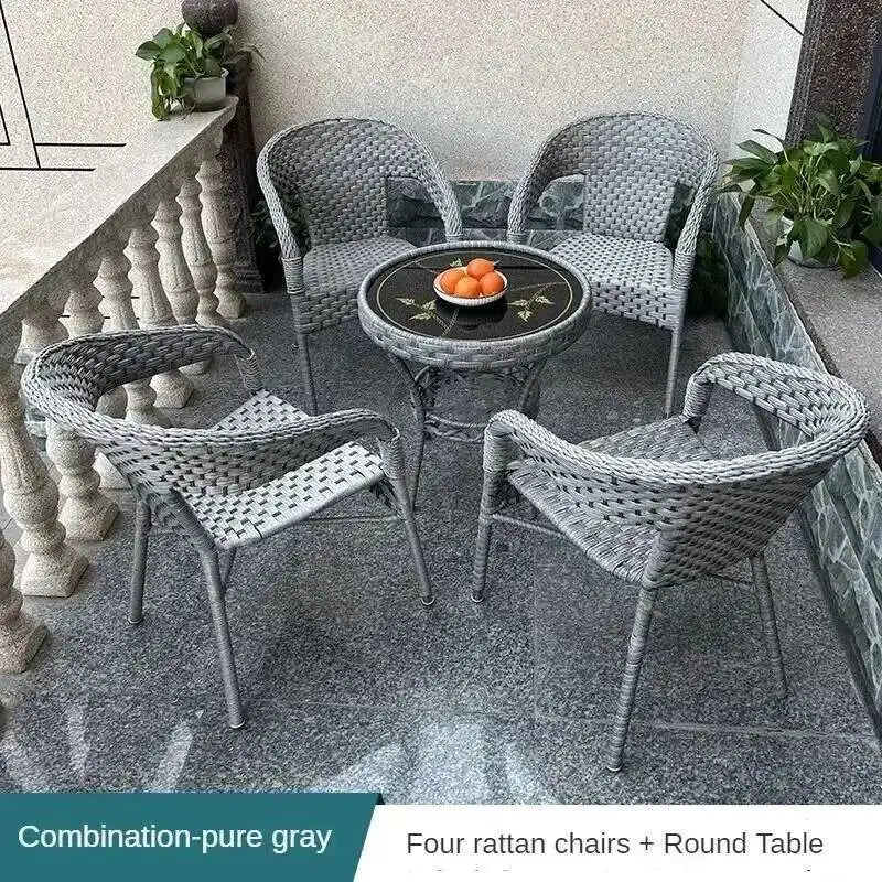 Outdoor Garden Furniture Sets Balcony Tea Table and Chair PE Rattan Chair Three-Piece Set Courtyard Leisure Outdoor Furniture C