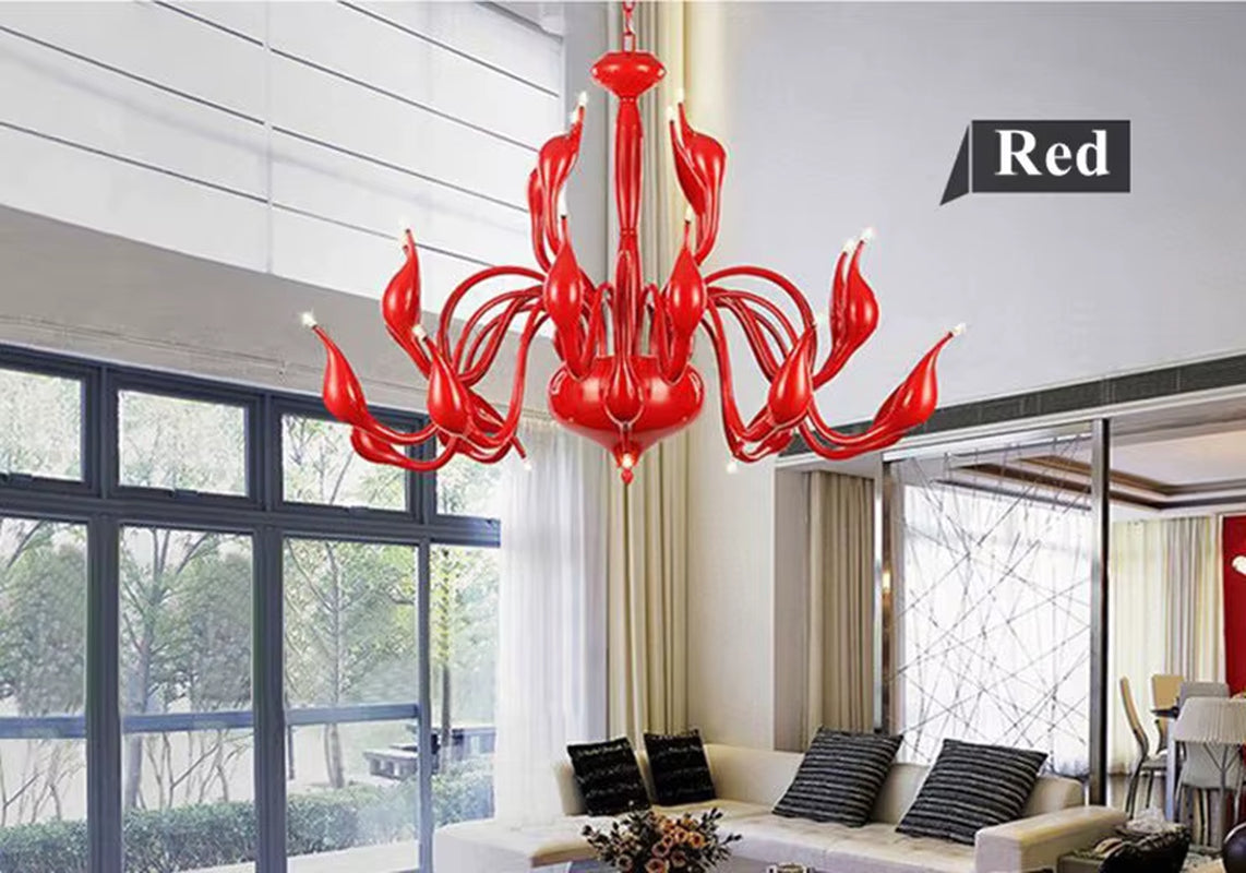 G4 LED Swan Chandelier Lighting for Bedroom Foyer Chandelier Lustre Salon Black White Red Gold Chandelier Lighting