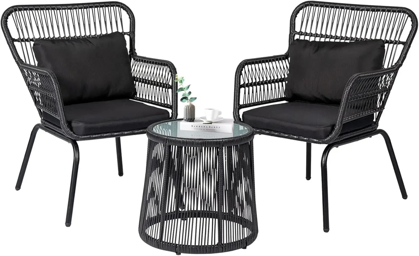 3 Piece Outdoor Wicker Furniture Bistro Set, Rattan Chairs Conversation Sets Porch Furniture, Wicker Patio Furniture
