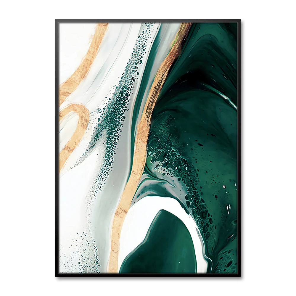 Abstract Green Marble Canvas Poster Prints Golden Foil Art Geometry Wall Picture Painting Living Room Office Decor Aesthetic