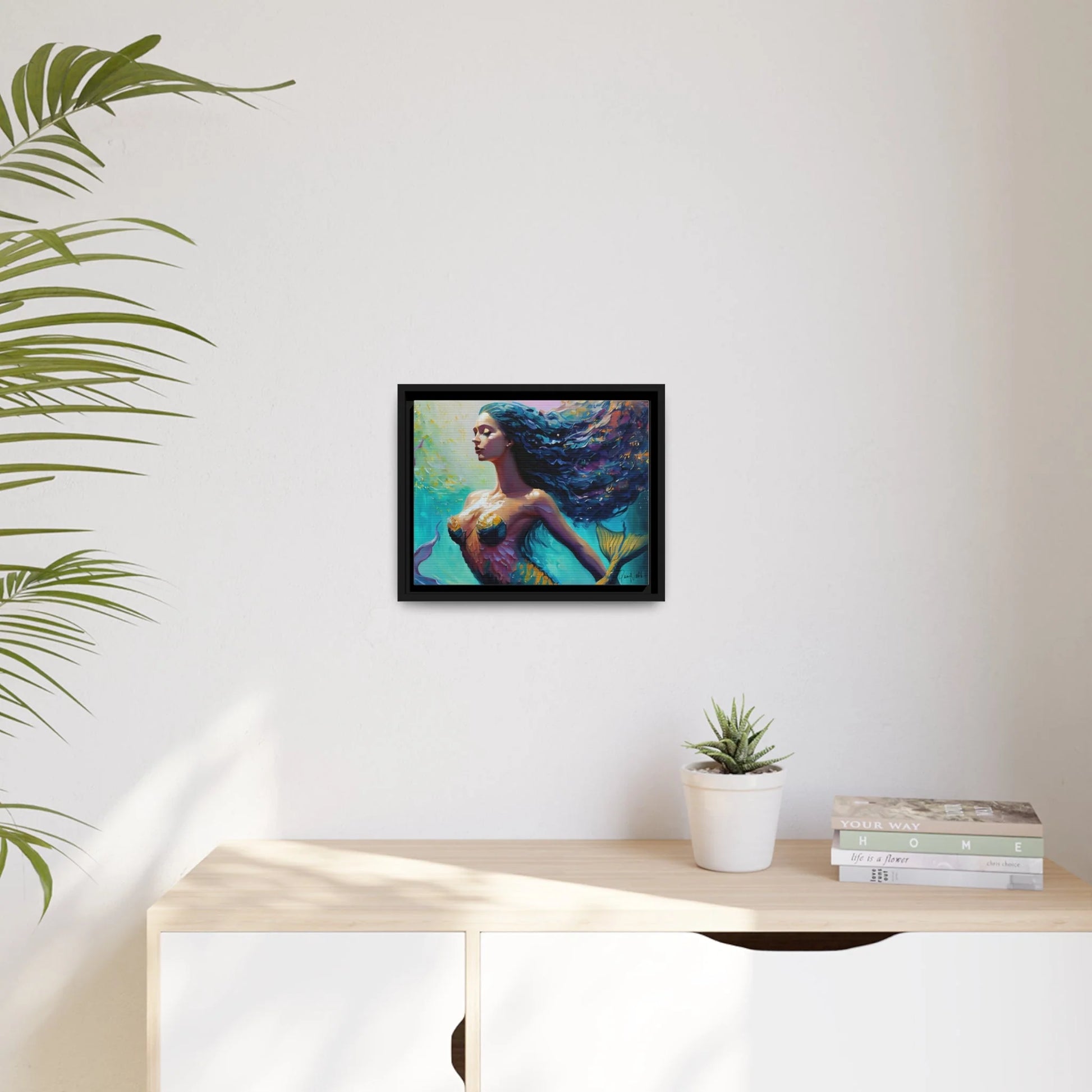 Enchanting Mermaid Canvas Wall Art with Elegant Frame - by Queennoble