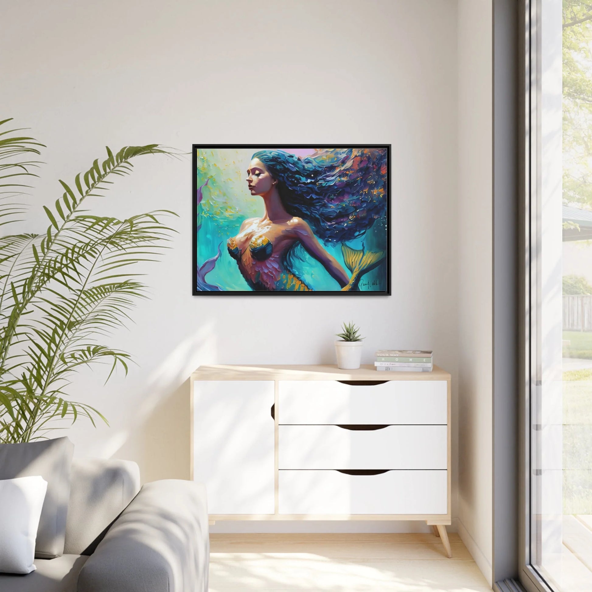 Enchanting Mermaid Canvas Wall Art with Elegant Frame - by Queennoble
