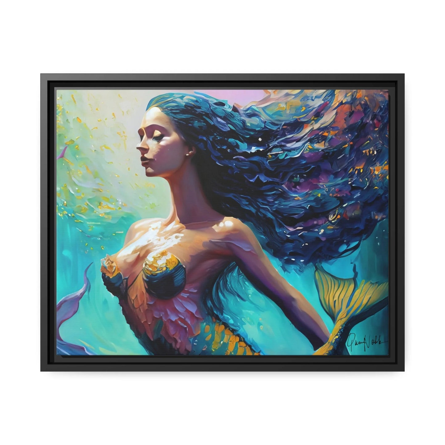 Enchanting Mermaid Canvas Wall Art with Elegant Frame - by Queennoble