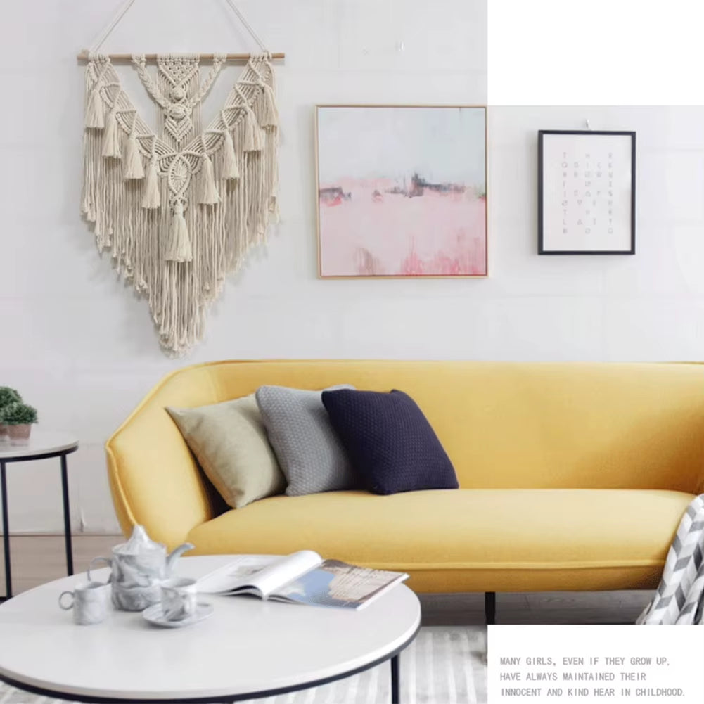 Hand-Woven Pendant Macrame Wall Hanging Boho Woven Tapestry Bohemian Crafts Room Decoration Gorgeous Tapestry for Home Decor