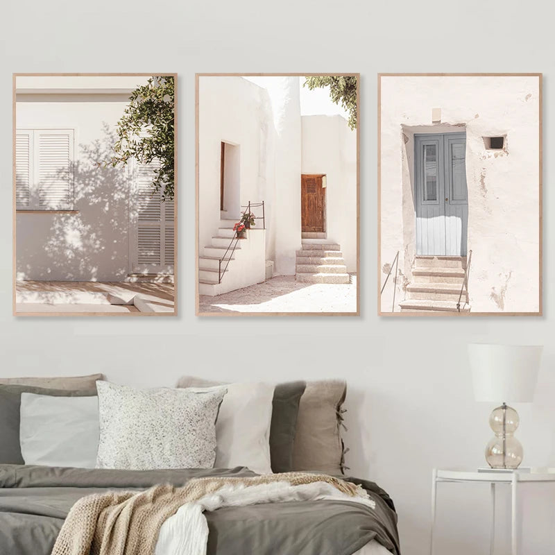 Spain Pastel Village Floral Photography Posters Spain Summer Travel Prints Mediterranean Wall Art Canvas Painting Pictures Decor