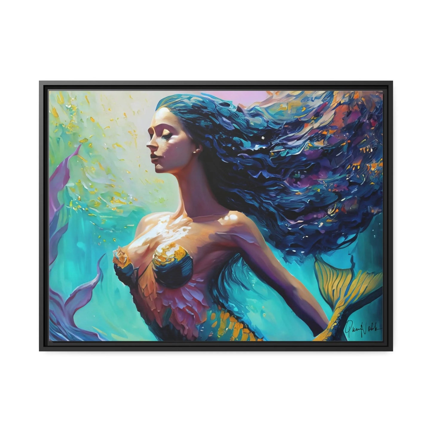 Enchanting Mermaid Canvas Wall Art with Elegant Frame - by Queennoble
