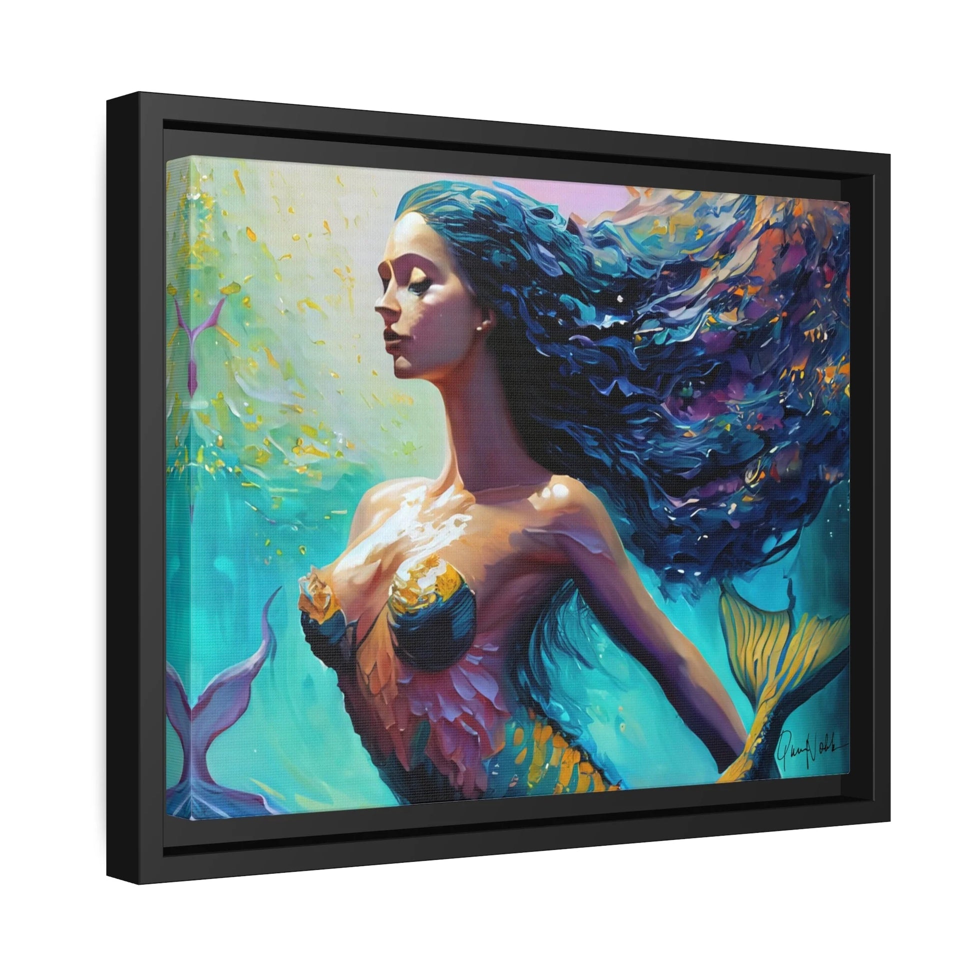 Enchanting Mermaid Canvas Wall Art with Elegant Frame - by Queennoble