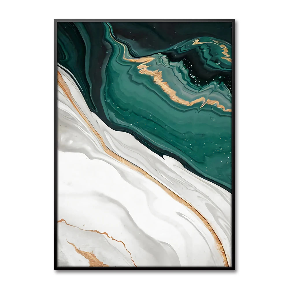 Abstract Green Marble Canvas Poster Prints Golden Foil Art Geometry Wall Picture Painting Living Room Office Decor Aesthetic