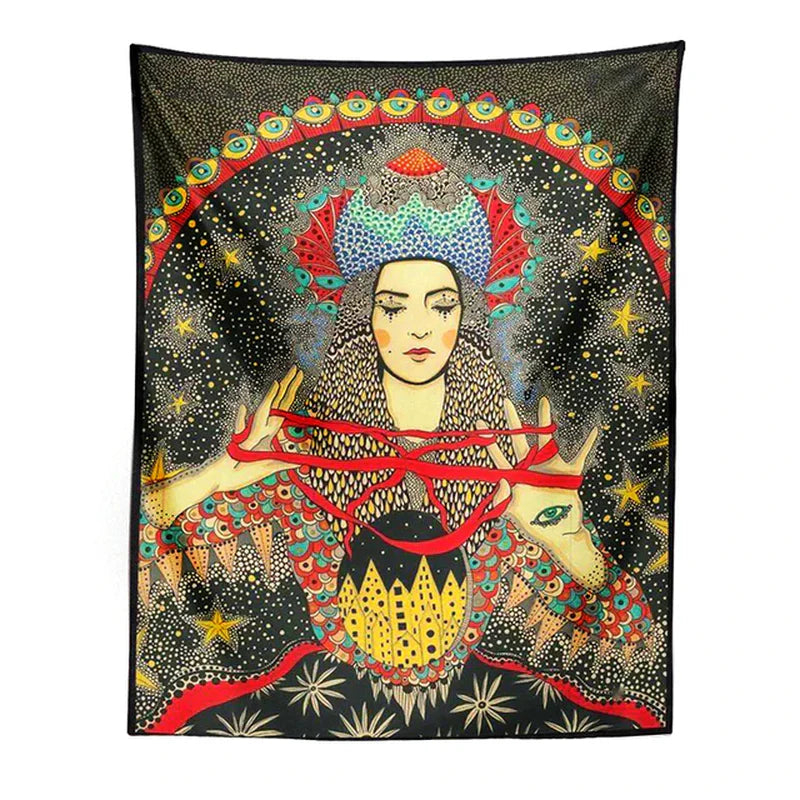 Psychedelic Girl Tapestry Wall Hanging Botanical Celestial Floral Tapestry Hippie Eye Wall Carpets Dorm Decor Starry Skycarpet