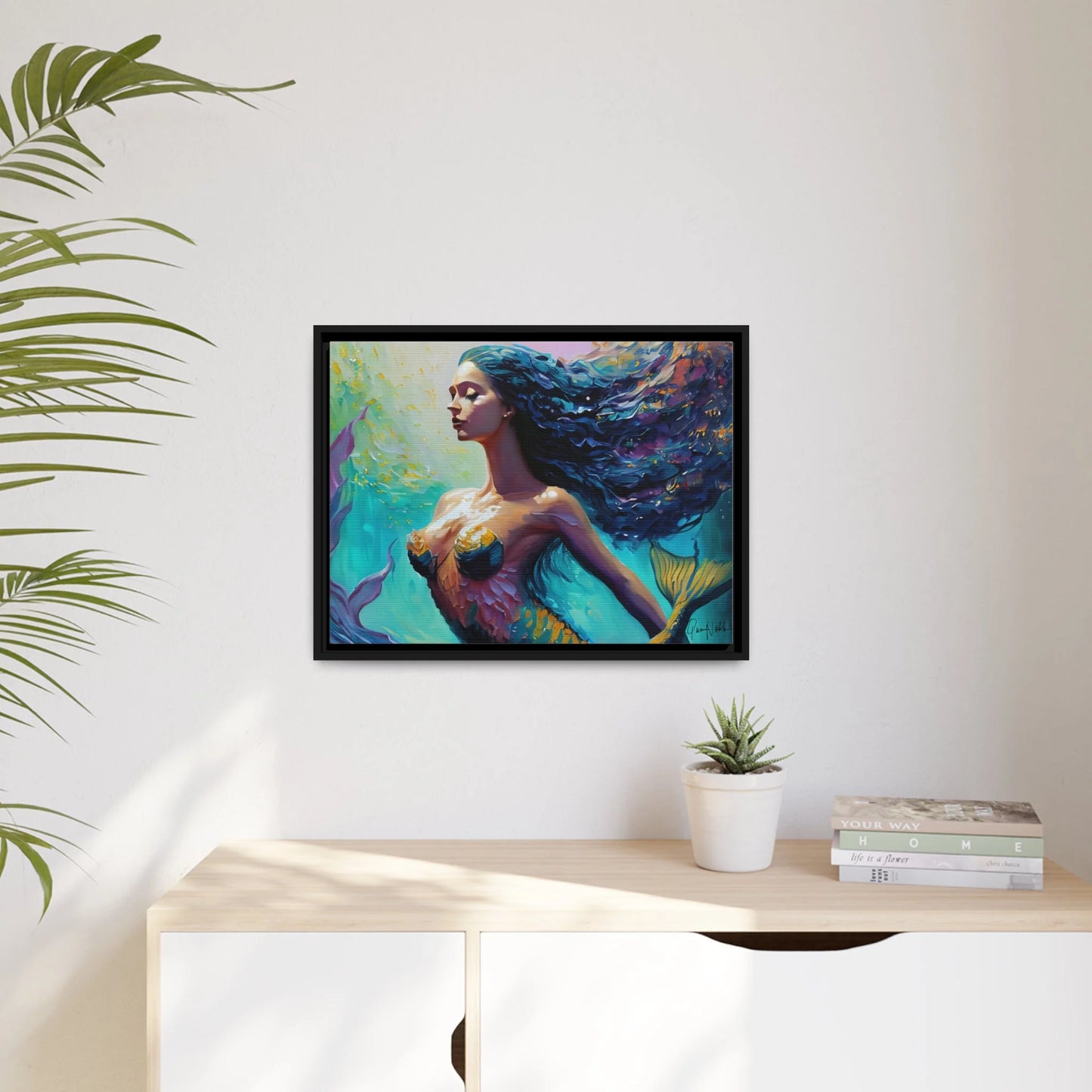 Enchanting Mermaid Canvas Wall Art with Elegant Frame - by Queennoble