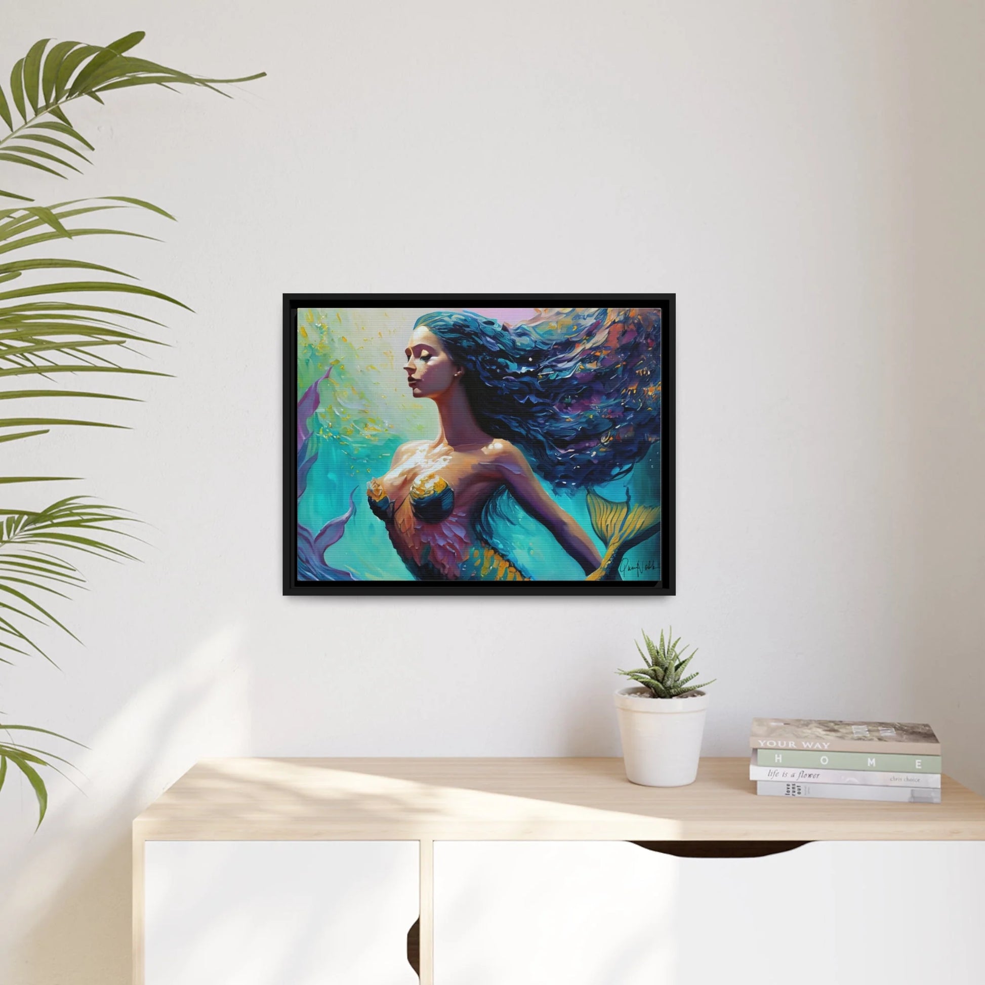 Enchanting Mermaid Canvas Wall Art with Elegant Frame - by Queennoble