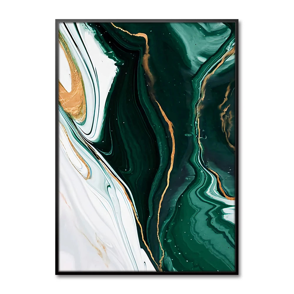 Abstract Green Marble Canvas Poster Prints Golden Foil Art Geometry Wall Picture Painting Living Room Office Decor Aesthetic