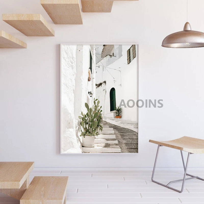 Spain Pastel Village Floral Photography Posters Spain Summer Travel Prints Mediterranean Wall Art Canvas Painting Pictures Decor