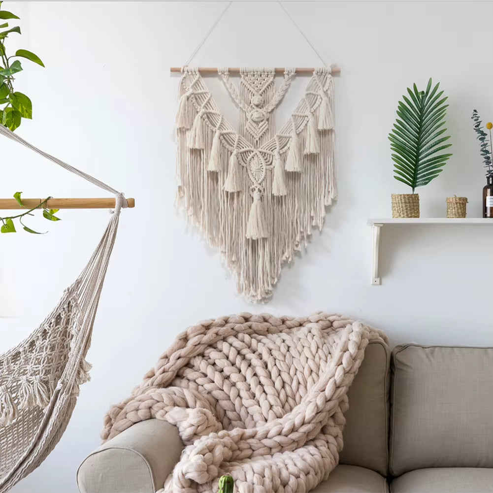 Hand-Woven Pendant Macrame Wall Hanging Boho Woven Tapestry Bohemian Crafts Room Decoration Gorgeous Tapestry for Home Decor