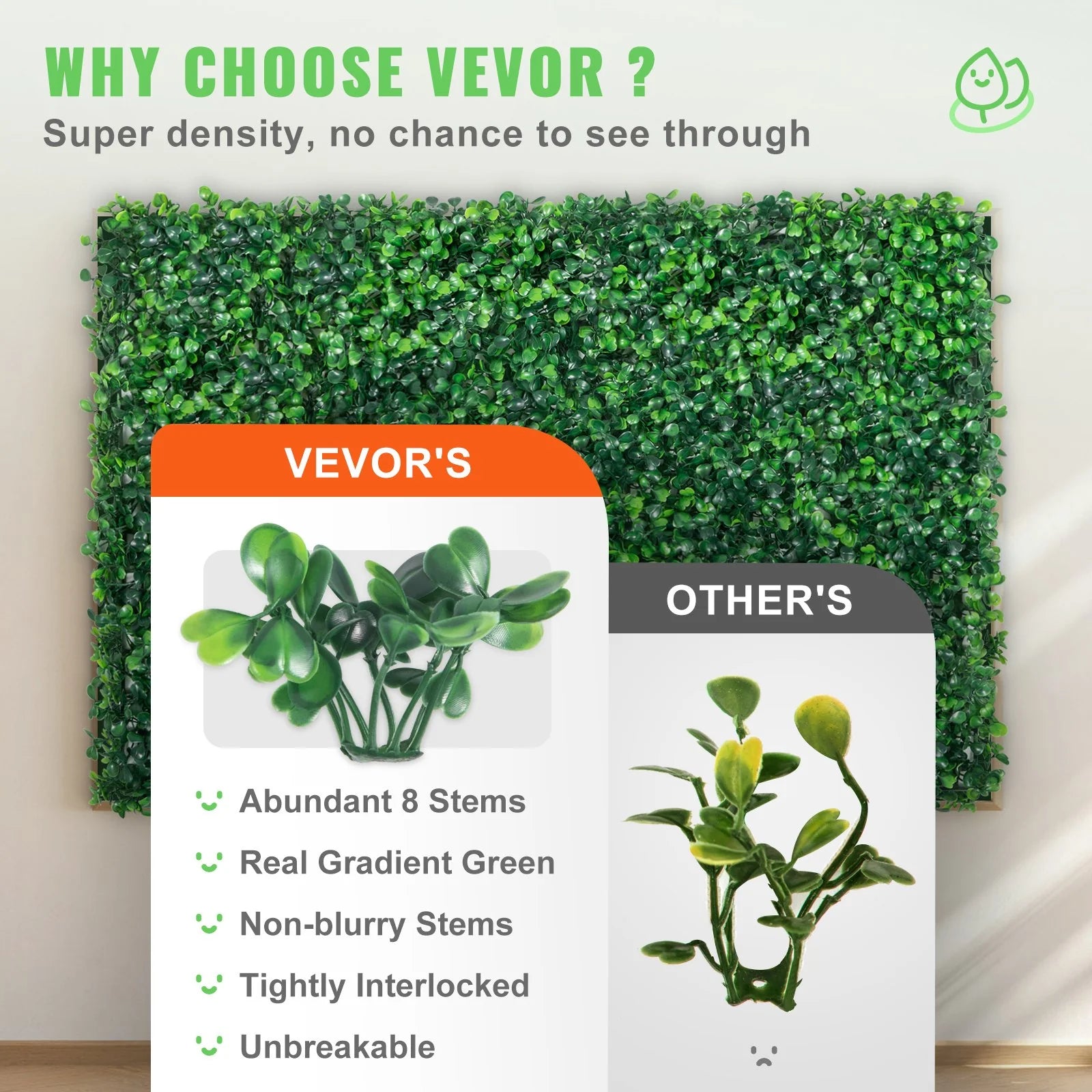 VEVOR 12PCS 24X16 Grass Wall Panels for 32 SQ Feet, Boxwood Hedge Wall Panels, Artificial Grass Backdrop Wall 1.6, Privacy Hedge Screen UV Protected for Outdoor Indoor Garden Fence Backyard